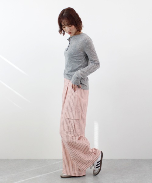 ABYS(アビス)の「【ドロスト付き】1本でコーデが決まる。 ストライプ×カーゴポケット ドロストワイドパンツ(カーゴパンツ・レディース・ブルー/ピンク/ホワイト・MEDIUM/LARGE)」の21枚目の写真