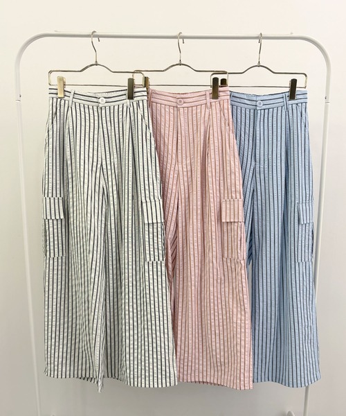 ABYS（アビス）の「【ドロスト付き】ポコポコ ストライプ カーゴパンツ（カーゴパンツ・レディース・ブルー/ピンク/ホワイト・MEDIUM/LARGE）」の17枚目の写真