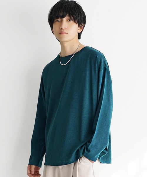 MinoriTY(マイノリティ)の「【MinoriTY】立体シワ加工ボートネックロングTシャツ メンズ ロンT 長袖Tシャツ カットソー 春服 秋服(Tシャツ/カットソー・メンズ・グレイッシュベージュ/ブルーグリーン/チャコール・S/M/L)」の7枚目の写真