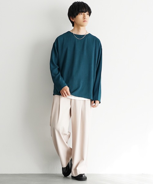 MinoriTY(マイノリティ)の「【MinoriTY】立体シワ加工ボートネックロングTシャツ メンズ ロンT 長袖Tシャツ カットソー 春服 秋服(Tシャツ/カットソー・メンズ・グレイッシュベージュ/ブルーグリーン/チャコール・S/M/L)」の8枚目の写真