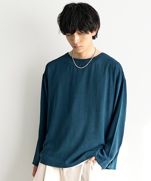 MinoriTY(マイノリティ)の「【MinoriTY】立体シワ加工ボートネックロングTシャツ メンズ ロンT 長袖Tシャツ カットソー 春服 秋服(Tシャツ/カットソー・メンズ・グレイッシュベージュ/ブルーグリーン/チャコール・S/M/L)」の9枚目の写真