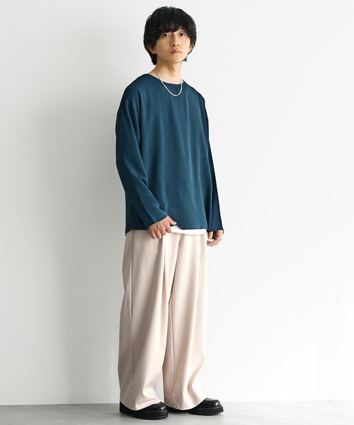 MinoriTY(マイノリティ)の「【MinoriTY】立体シワ加工ボートネックロングTシャツ メンズ ロンT 長袖Tシャツ カットソー 春服 秋服(Tシャツ/カットソー・メンズ・グレイッシュベージュ/ブルーグリーン/チャコール・S/M/L)」の10枚目の写真