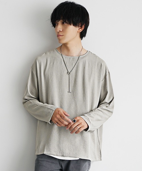 MinoriTY(マイノリティ)の「【MinoriTY】立体シワ加工ボートネックロングTシャツ メンズ ロンT 長袖Tシャツ カットソー 春服 秋服(Tシャツ/カットソー・メンズ・グレイッシュベージュ/ブルーグリーン/チャコール・S/M/L)」の12枚目の写真