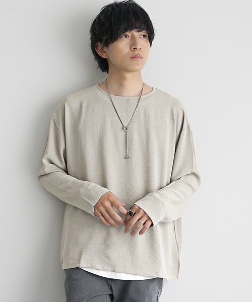 MinoriTY(マイノリティ)の「【MinoriTY】立体シワ加工ボートネックロングTシャツ メンズ ロンT 長袖Tシャツ カットソー 春服 秋服(Tシャツ/カットソー・メンズ・グレイッシュベージュ/ブルーグリーン/チャコール・S/M/L)」の14枚目の写真
