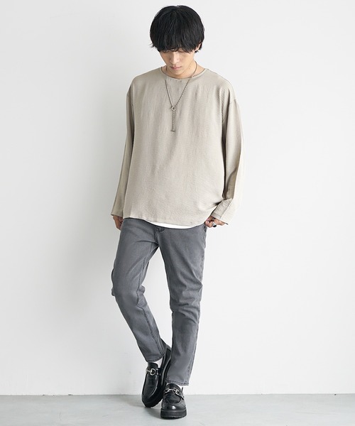 MinoriTY(マイノリティ)の「【MinoriTY】立体シワ加工ボートネックロングTシャツ メンズ ロンT 長袖Tシャツ カットソー 春服 秋服(Tシャツ/カットソー・メンズ・グレイッシュベージュ/ブルーグリーン/チャコール・S/M/L)」の15枚目の写真
