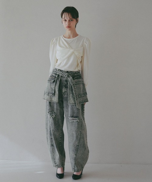 BAYFLOW（ベイフロー）の「【EF(エフ)】デニムボリュームパンツ（WOMEN）（デニムパンツ・レディース・インディゴブルー/グレー・FREE）」の4枚目の写真