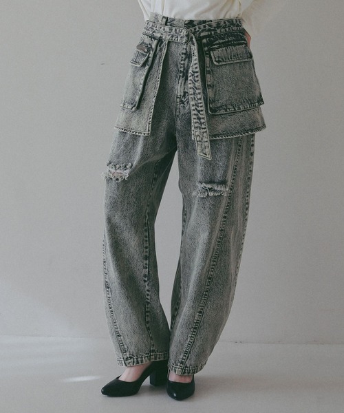 BAYFLOW（ベイフロー）の「【EF(エフ)】デニムボリュームパンツ（WOMEN）（デニムパンツ・レディース・インディゴブルー/グレー・FREE）」の5枚目の写真