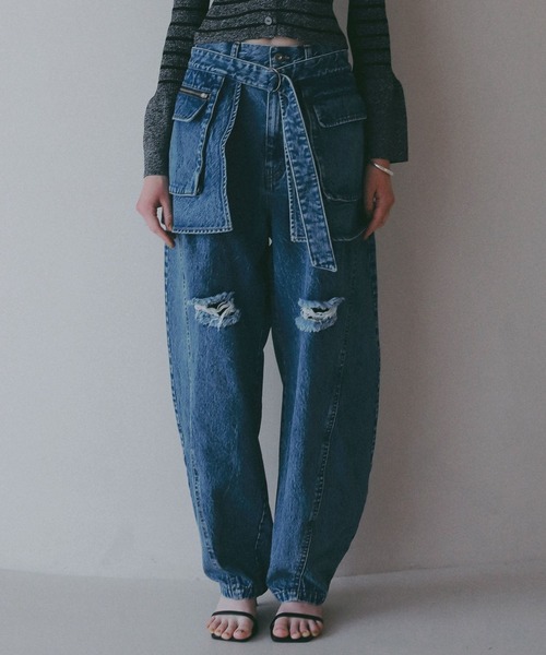 BAYFLOW（ベイフロー）の「【EF(エフ)】デニムボリュームパンツ（WOMEN）（デニムパンツ・レディース・インディゴブルー/グレー・FREE）」の9枚目の写真