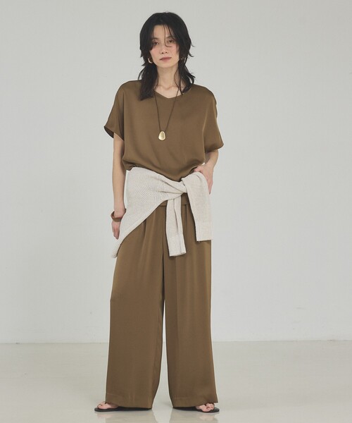 qualite（カリテ）の「【接触冷感＆吸水速乾】クールサテンパンツ/セットアップ対応/夏服/春服/オフィスカジュアル/きれいめ（その他パンツ・レディース・グレー/カーキ/ブラック・38/34/36）」の14枚目の写真