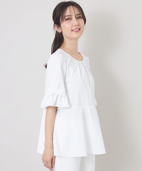 TO BE CHIC バンブーレーヨンビジュー フレアチュニック　ホワイト セール】バンブーレーヨンビジュー フレアチュニック（シャツ/ブラウス
