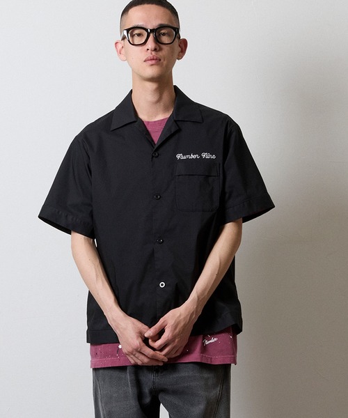 C/N CLOTH BOWLING S/S SHIRT / コットン ナイロン クロス バックロゴ