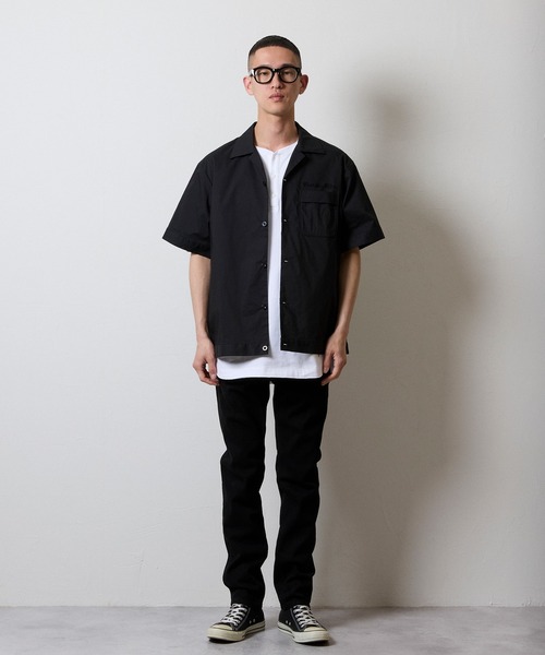 C/N CLOTH BOWLING S/S SHIRT / コットン ナイロン クロス バックロゴ