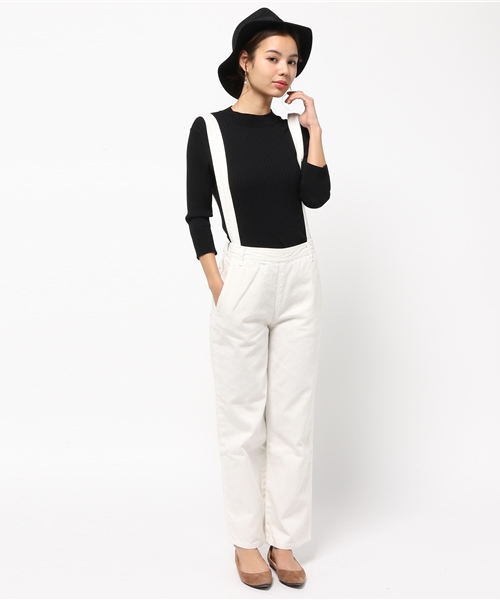 COLLAGE GALLARDAGALANTE（コラージュガリャルダガランテ）の「洗えるサスペンダー付ワイドパンツ（オールインワン）（サロペット/オーバーオール・レディース・ホワイト/サックスブルー・0/1）」の3枚目の写真