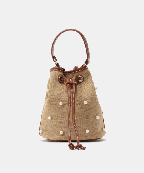 MIAN (ミアン)の「MIAN / ミアン パール付き巾着トートバッグ(トートバッグ・レディース・ブラック/ブラウン・FREE)」の1枚目の写真