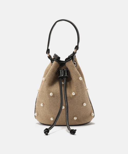 MIAN (ミアン)の「MIAN / ミアン パール付き巾着トートバッグ(トートバッグ・レディース・ブラック/ブラウン・FREE)」の2枚目の写真