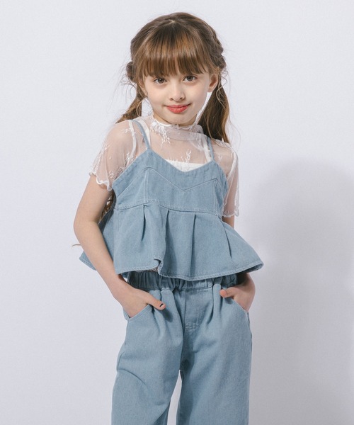 URBAN CHERRY(アーバンチェリー)の「【2点セット】デニムプリーツキャミビスチェ+ストレートパンツ(その他トップス・キッズ・ブルー・110cm/120cm/130cm)」の4枚目の写真