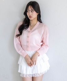 clear | リボンボタンVネックニットカーディガン[骨格ナチュラル ガーリー バレエコア](カーディガン/ボレロ)