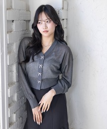 clear | リボンボタンVネックニットカーディガン[骨格ナチュラル ガーリー バレエコア](カーディガン/ボレロ)