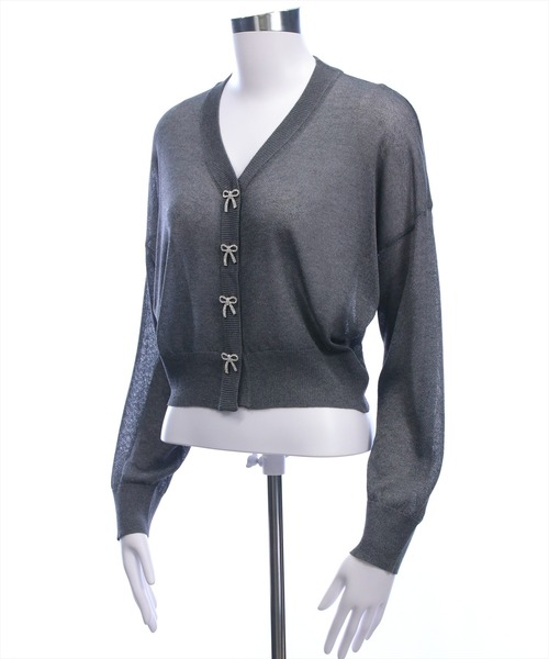 clear（クリア）の「リボンボタンVネックニットカーディガン[骨格ナチュラル ガーリー バレエコア]（カーディガン/ボレロ・レディース・チャコールグレー/オフホワイト/ピンク/グレー系その他・F）」の15枚目の写真