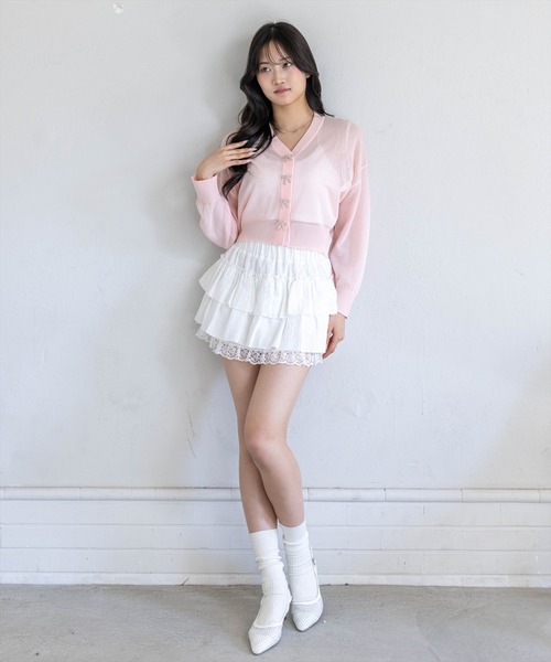 clear（クリア）の「リボンボタンVネックニットカーディガン[骨格ナチュラル ガーリー バレエコア]（カーディガン/ボレロ・レディース・チャコールグレー/オフホワイト/ピンク/グレー系その他・F）」の11枚目の写真