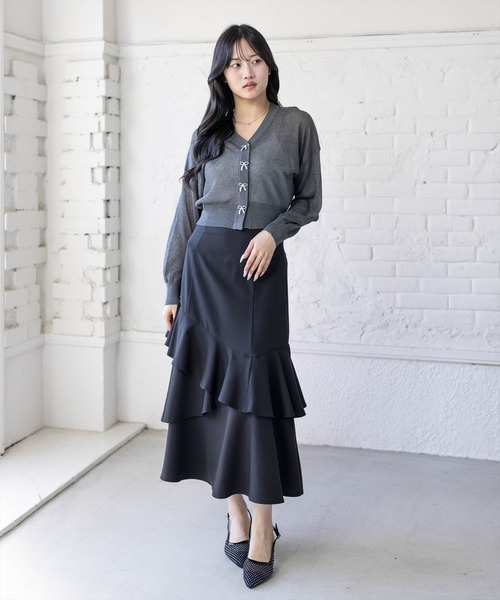 clear（クリア）の「リボンボタンVネックニットカーディガン[骨格ナチュラル ガーリー バレエコア]（カーディガン/ボレロ・レディース・チャコールグレー/オフホワイト/ピンク/グレー系その他・F）」の14枚目の写真