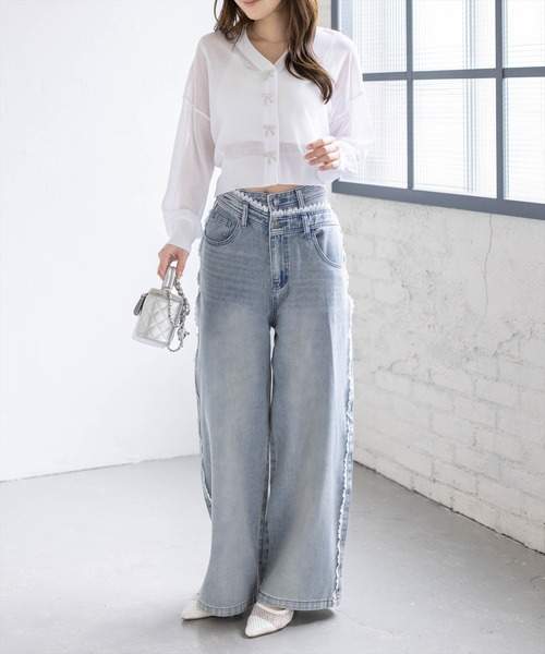 clear（クリア）の「リボンボタンVネックニットカーディガン[骨格ナチュラル ガーリー バレエコア]（カーディガン/ボレロ・レディース・チャコールグレー/オフホワイト/ピンク/グレー系その他・F）」の20枚目の写真