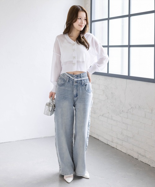 clear（クリア）の「リボンボタンVネックニットカーディガン[骨格ナチュラル ガーリー バレエコア]（カーディガン/ボレロ・レディース・チャコールグレー/オフホワイト/ピンク/グレー系その他・F）」の19枚目の写真