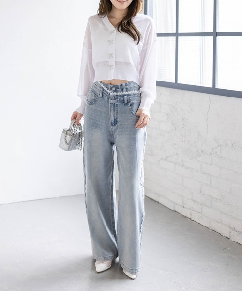 clear（クリア）の「リボンボタンVネックニットカーディガン[骨格ナチュラル ガーリー バレエコア]（カーディガン/ボレロ・レディース・チャコールグレー/オフホワイト/ピンク/グレー系その他・F）」の22枚目の写真