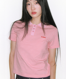 BASIC STRIPE COLLAR TEE PINK