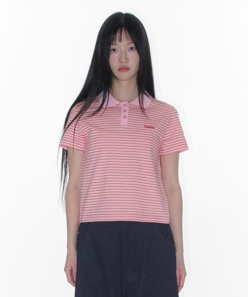 AMESWORLDWIDE(アメスワールドワイド)の「BASIC STRIPE COLLAR TEE PINK(Tシャツ/カットソー・レディース・その他・SMALL/MEDIUM/LARGE)」の6枚目の写真