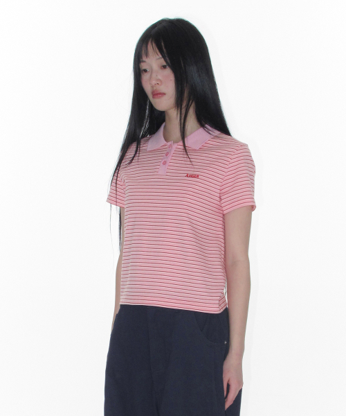 AMESWORLDWIDE(アメスワールドワイド)の「BASIC STRIPE COLLAR TEE PINK(Tシャツ/カットソー・レディース・その他・SMALL/MEDIUM/LARGE)」の4枚目の写真