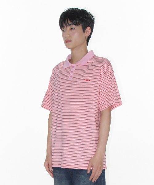 AMESWORLDWIDE(アメスワールドワイド)の「BASIC STRIPE COLLAR TEE PINK(Tシャツ/カットソー・レディース・その他・SMALL/MEDIUM/LARGE)」の3枚目の写真