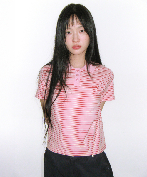 AMESWORLDWIDE(アメスワールドワイド)の「BASIC STRIPE COLLAR TEE PINK(Tシャツ/カットソー・レディース・その他・SMALL/MEDIUM/LARGE)」の21枚目の写真