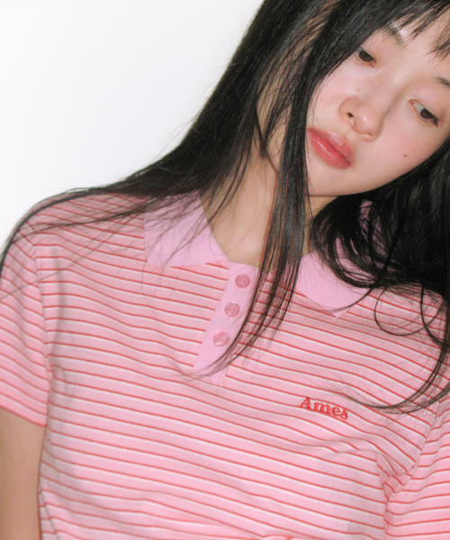 AMESWORLDWIDE(アメスワールドワイド)の「BASIC STRIPE COLLAR TEE PINK(Tシャツ/カットソー・レディース・その他・SMALL/MEDIUM/LARGE)」の19枚目の写真