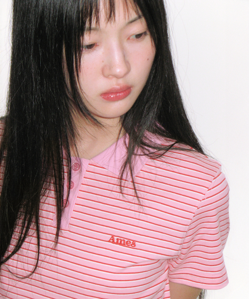 AMESWORLDWIDE(アメスワールドワイド)の「BASIC STRIPE COLLAR TEE PINK(Tシャツ/カットソー・レディース・その他・SMALL/MEDIUM/LARGE)」の18枚目の写真