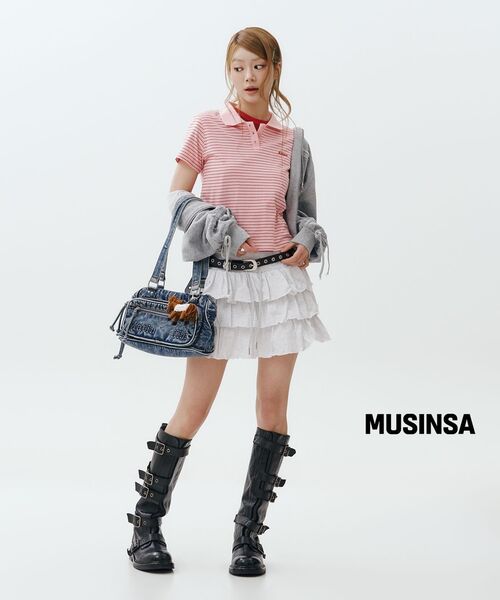 AMESWORLDWIDE(アメスワールドワイド)の「BASIC STRIPE COLLAR TEE PINK(Tシャツ/カットソー・レディース・その他・SMALL/MEDIUM/LARGE)」の7枚目の写真