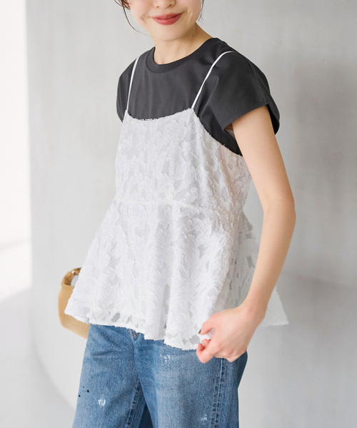 Spick & Span(スピックアンドスパン)の「《一部店舗+WEB限定》シアージャガードキャミソール(キャミソール・レディース・アイボリー/ブラック・FREE)」の1枚目の写真