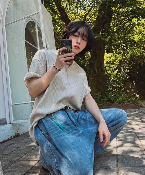 DOUBLE STEAL（ダブルスティール）の「DSワッフルヘンリーネックオーバーサイズ半袖Tシャツ（Tシャツ/カットソー・メンズ・ベージュ/ホワイト・X-LARGE/LARGE/MEDIUM）」の2枚目の写真