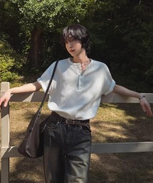 DOUBLE STEAL | DSワッフルヘンリーネックオーバーサイズ半袖Tシャツ(Tシャツ/カットソー)