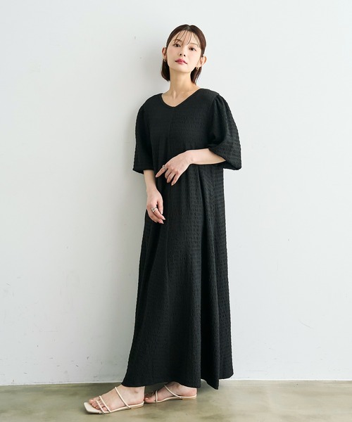 mil(ミル)の「【イージーケア】 前後2way バルーンスリーブ ワンピース / カット楊柳【587178】(ワンピース・レディース・ブラック/チャコールグレー/ブラウン・FREE/XS/S)」の4枚目の写真