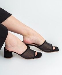 【FABIO RUSCONI/ファビオルスコーニ】メッシュサンダル　スクエア　ミュール　ヒール約5.7cm