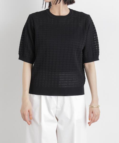 NANO universe(ナノユニバース)の「ポコポコスクエア柄クルーネック半袖ニットプルオーバー(ニット/セーター・レディース・ブラック/ピンク/ベージュ系その他・FREE)」の11枚目の写真