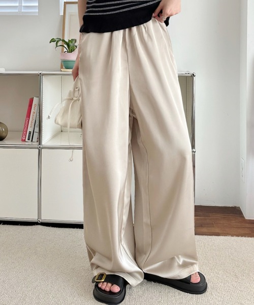 umune(ウムネ)の「サテンパンツ ラインパンツ イージーパンツ ウエストゴム ボトムス ストリート スポーティー カジュアル レディース(その他パンツ・レディース・ブラック/ベージュ/ブラウン・L/M)」の10枚目の写真