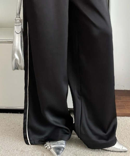 umune(ウムネ)の「サテンパンツ ラインパンツ イージーパンツ ウエストゴム ボトムス ストリート スポーティー カジュアル レディース(その他パンツ・レディース・ブラック/ベージュ/ブラウン・L/M)」の20枚目の写真