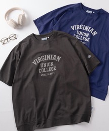 【71】【DISCUS/ディスカス】カレッジロゴ 袖切替 スウェットTシャツ/ワンポイントワッペン/レディース