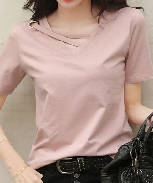 Flugge(フラッジー)の「フロント紐デザイン半袖カットソー(Tシャツ/カットソー・レディース・ブラック/グレー/ピンク/イエロー/ホワイト・FREE)」の15枚目の写真