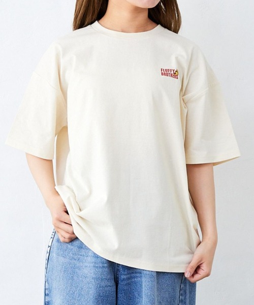 Fluffy BROTHERS(フラッフィーブラザーズ)の「ピザT刺繍シャツ(大人サイズ)(Tシャツ/カットソー・メンズ・アイボリー・L/M/XL)」の2枚目の写真