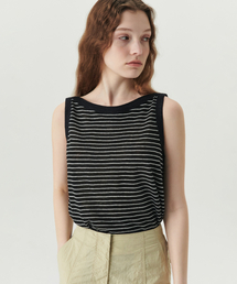LEVAR（レバー）の「Linen Stripe Sleeveless Top - Black（Tシャツ/カットソー）」