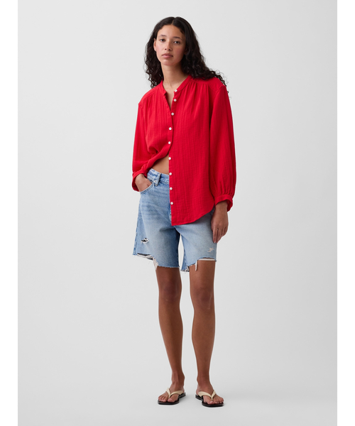 GAP(ギャップ)の「コットンガーゼ オーバーサイズ ノーカラーシャツ(シャツ/ブラウス・レディース・ホワイト/ブラウン/ブラック/レッド/グリーン/イエロー・L/M/S/XS/XXS)」の16枚目の写真