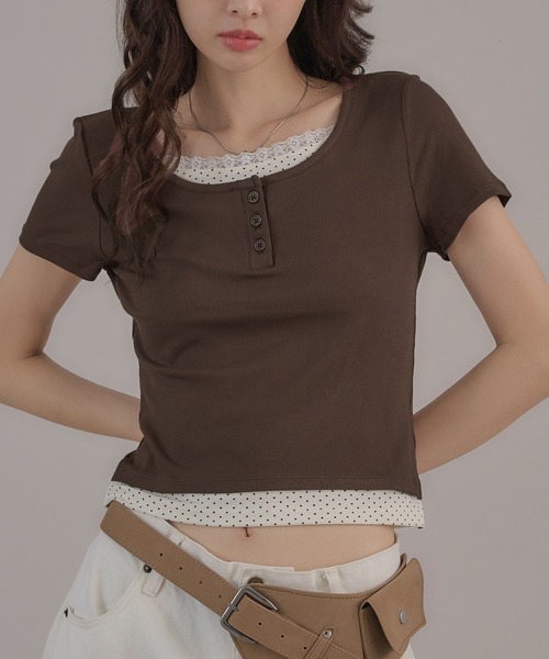 apres jour mignon(アプレジュールミニョン)の「レイヤードヘンリートップス(Tシャツ/カットソー・レディース・ネイビー/ブラック/ブルー/グレー/ボルドー/ブラウン系その他・LARGE/フリー)」の3枚目の写真